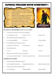 English Worksheet: National Treasure Movie Worksheet 1