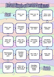 English Worksheet: Present Simple or Present Continuous board game