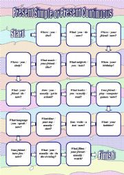 Present Simple or Present Continuous board game