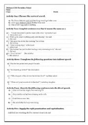 English Worksheet: reported speech