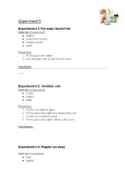 English Worksheet: (English Science) 4 mini water experiments