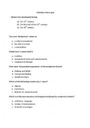 English Worksheet: Multiple Choice Quiz about Modernism 