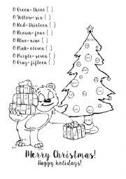 English Worksheet: Christmas Color by numbers