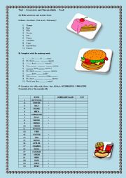 Food - Countable and Uncountable - Mini Test