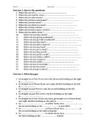 English Worksheet: Directions and places of a town
