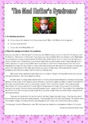 English Worksheet: The Mad Hatters Syndrome Reading Comprehension 