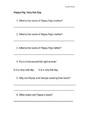 English Worksheet: Peppa Pig-Very Hot Day