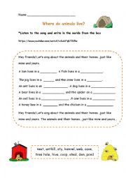 English Worksheet: Animal Homes