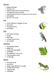 English Worksheet: Classification of Animals. Text