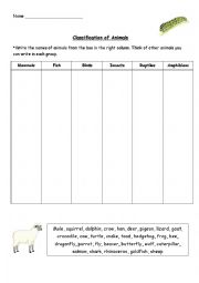 English Worksheet: Classification of Animals. Exercise