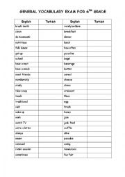 English Worksheet: Vocabulary Revision Quiz for 6th Graders