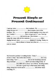 English Worksheet: Present Simple or Present Continuous