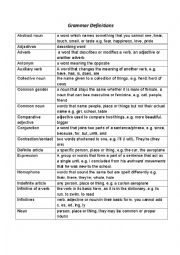 English Worksheet: Grammar Term Definitions