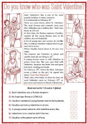 English Worksheet: Who was Saint Valentine