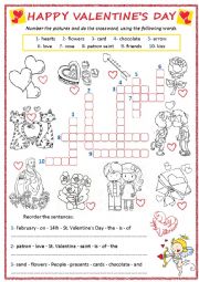English Worksheet: Valentines day crossword