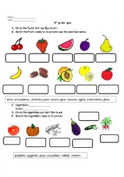 English Worksheet: fruit and vegetables I  like or dislike