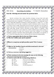 English Worksheet: sporting activities