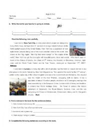 English Worksheet: Test 7th My hometown 