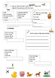 English Worksheet: animal riddles