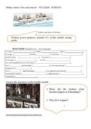 English Worksheet: Pros and cons of nuclear energy