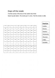 English Worksheet: Days of the week