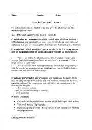 English Worksheet: for and against essay