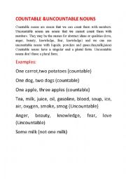 English Worksheet: countable and uncountable nouns