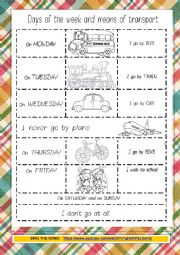 English Worksheet:   weekdays and means of transport