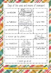 English Worksheet:   weekdays and means of transport
