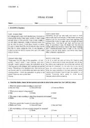 English Worksheet: FINAL EXAM