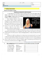 English Worksheet: Bethany Hamilton - 8th Grade Test - Making History