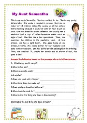 English Worksheet: My Aunty Samantha