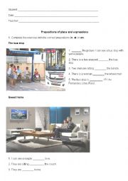 English Worksheet: Prepositions of place in, on, at and expressions
