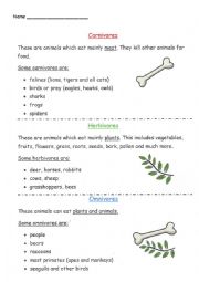 English Worksheet: Carnivore, Herbivore or Omnivore. Text