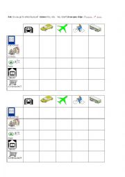 English Worksheet: Mini Battleship Game : Places and Vehicles