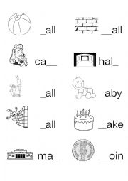 English Worksheet: fill in the missing letter - 4 letter words with pictures part 1