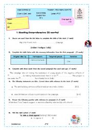 English Worksheet: End-of-term 2nd sc