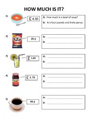 English Worksheet: How much is it?