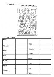 English Worksheet: Find, cut and paste