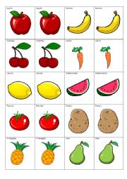 English Worksheet: Memory Fruits and Vegetables