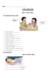 English Worksheet: Have or Dont have