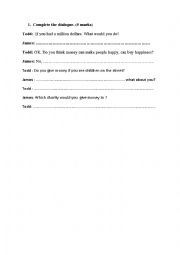 English Worksheet: If you had a million dollars