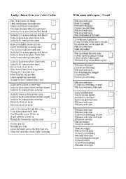English Worksheet: Lucky- Jason Mraz feat Colbie Caillat & With arms wide open  Creed