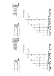 English Worksheet: Crossword puzzle - Countries, Nationalities