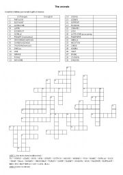 English Worksheet: animals crosswords