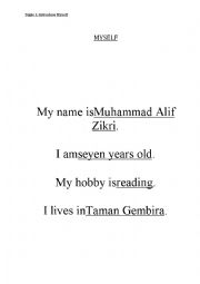 English Worksheet: myself