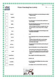 English Worksheet: Winter Matching Pairs Activity