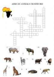 English Worksheet: African Animals Crossword with key