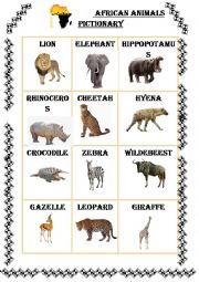 English Worksheet: African Animals Pictionary