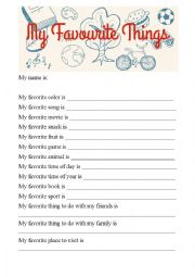 English Worksheet: My favourite things 